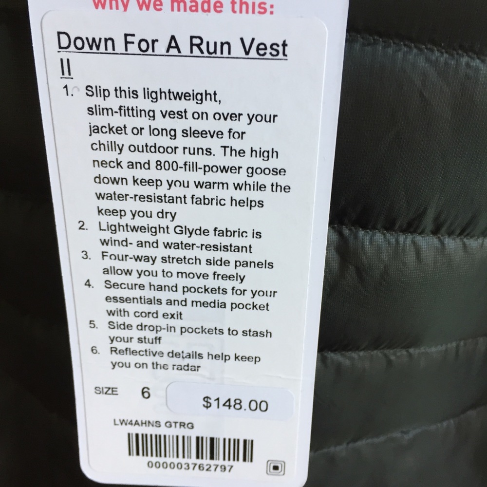 NWT GATOR GREEN LULULEMON DOWN FOR A RUN VEST - 6 - Picture 2 of 5